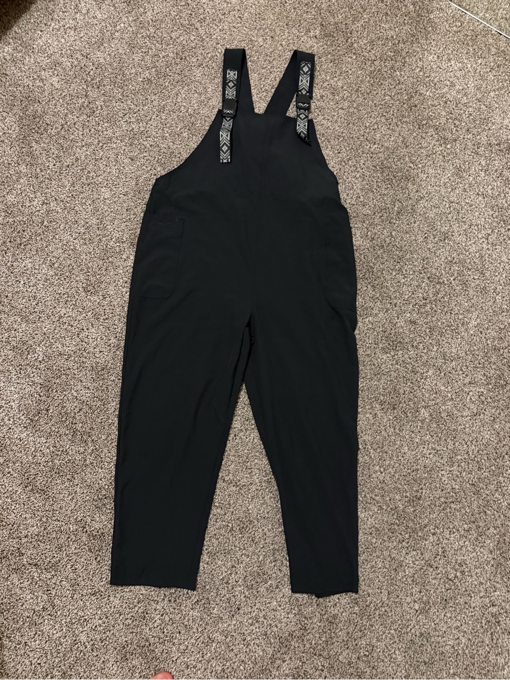 Kavu Black Stretch Overalls Jumpsuit with Patterned Straps